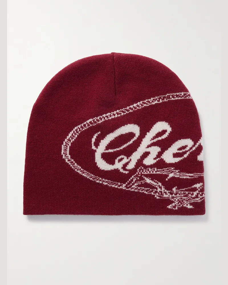 Cherry Los Angeles Horse Power Beanie aus Jacquard-Strick aus einer Woll-Kaschmirmischung mit Logomotiv Rot