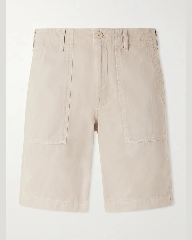 Hartford Fatigue Straight-Leg Herringbone Cotton Shorts Neutrals