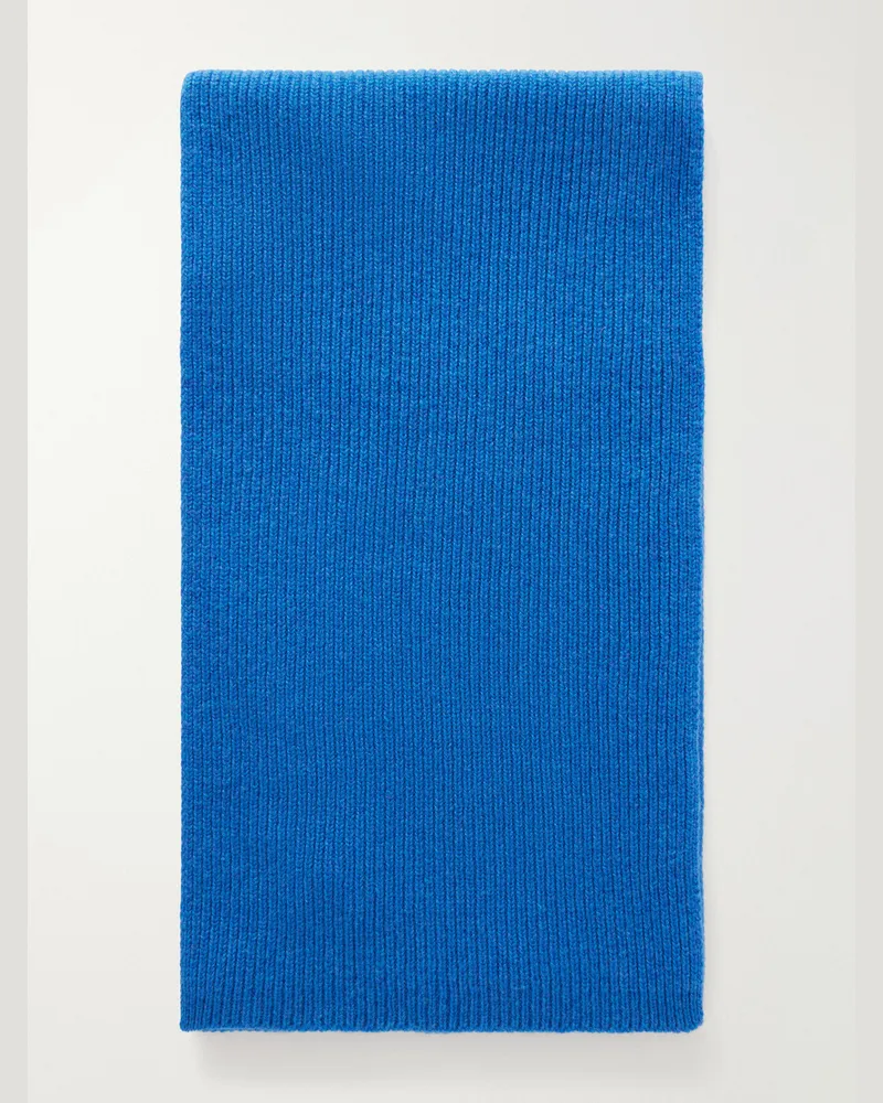 William Lockie Ribbed Cashmere Scarf Blue