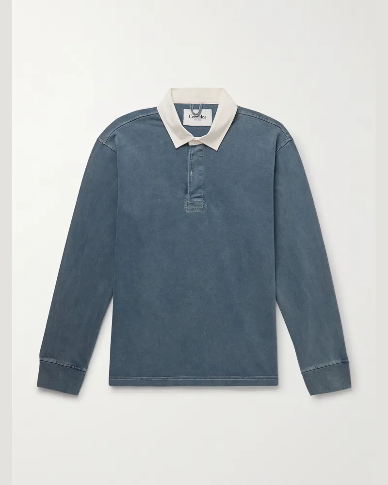 Corridor Rugby Pullover aus Baumwoll-Jersey mit Polokragen Blau