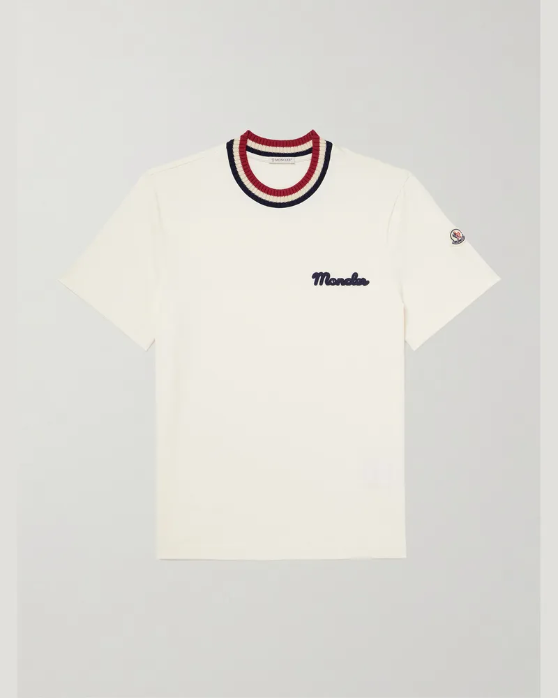 Moncler T-Shirt aus Baumwoll-Jersey mit Besatz aus Stretch-Strick, Logoapplikation und Streifen Neutral