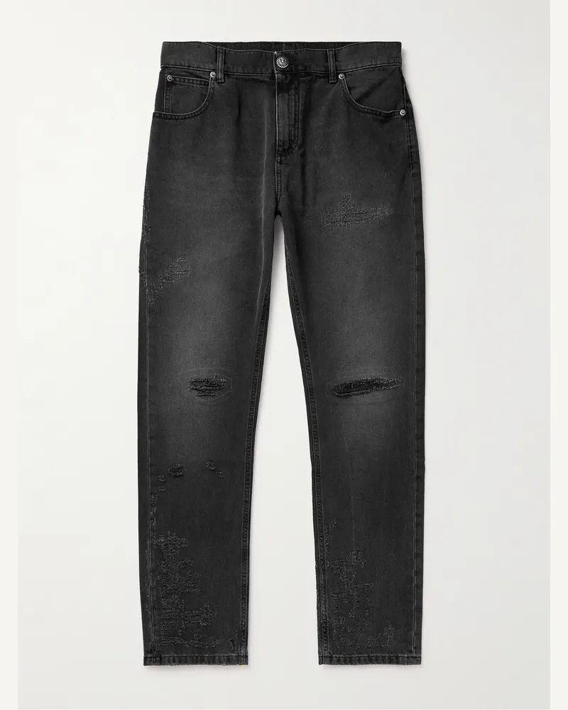 Balmain Gerade geschnittene Jeans in Distressed-Optik Schwarz