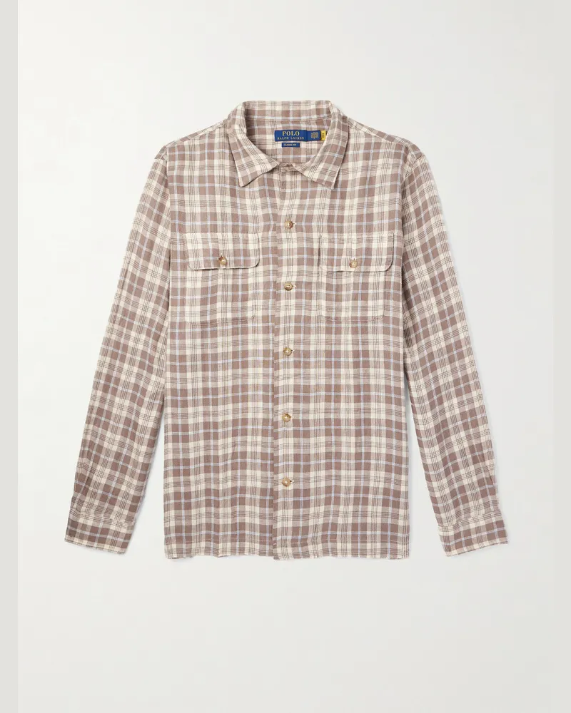 Ralph Lauren Kariertes Hemd aus Leinen Braun