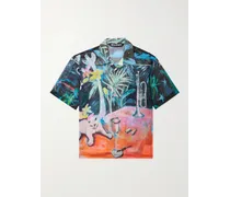 Oil On Canvas Hemd aus Voile mit Metallic-Fasern, Print und wandelbarem Kragen