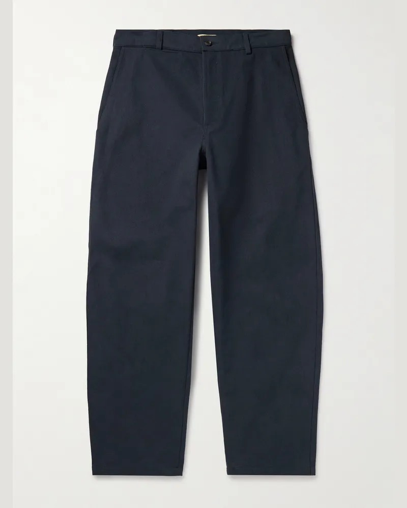 De Bonne Facture Balloon Barrel-Leg Cotton-Drill Trousers Blue