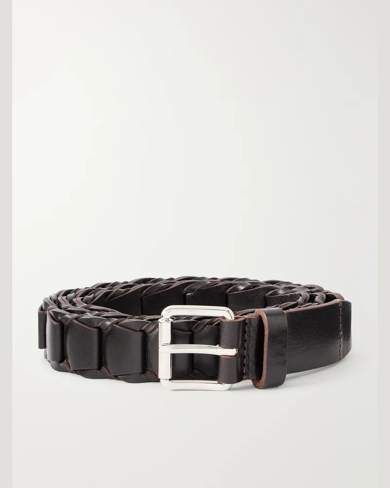 Christophe Lemaire 3cm Braided Leather Belt Brown