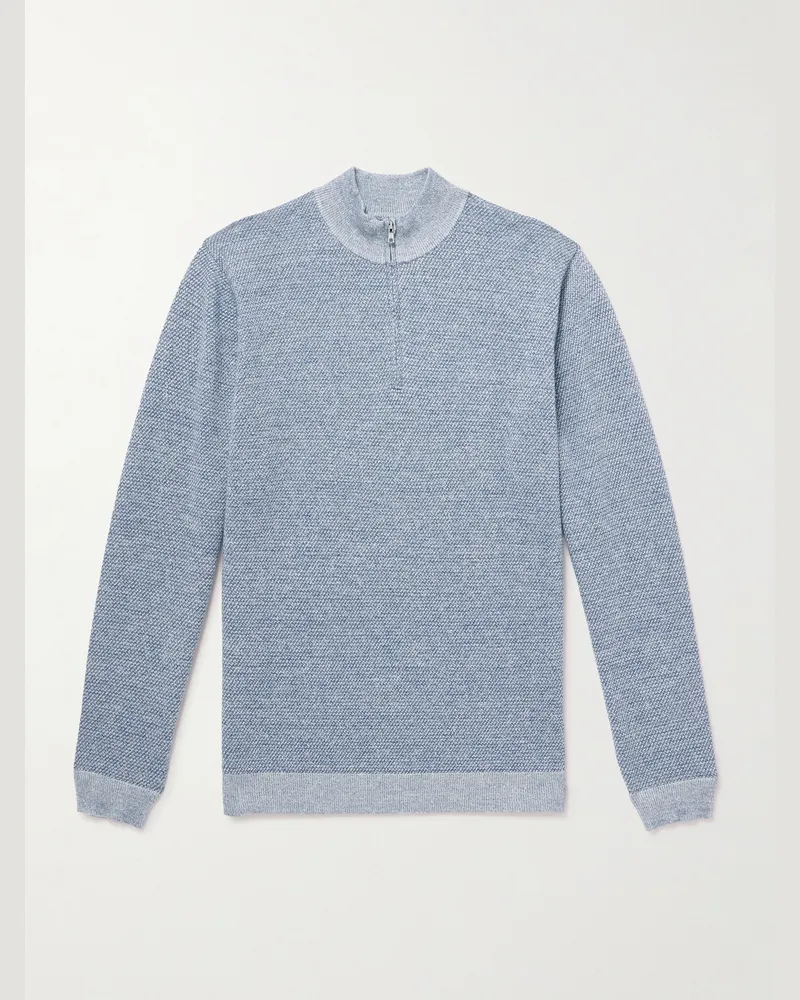 Peter Millar Barlow Merino Wool, Linen and Cotton-Blend Half-Zip Sweater Blue