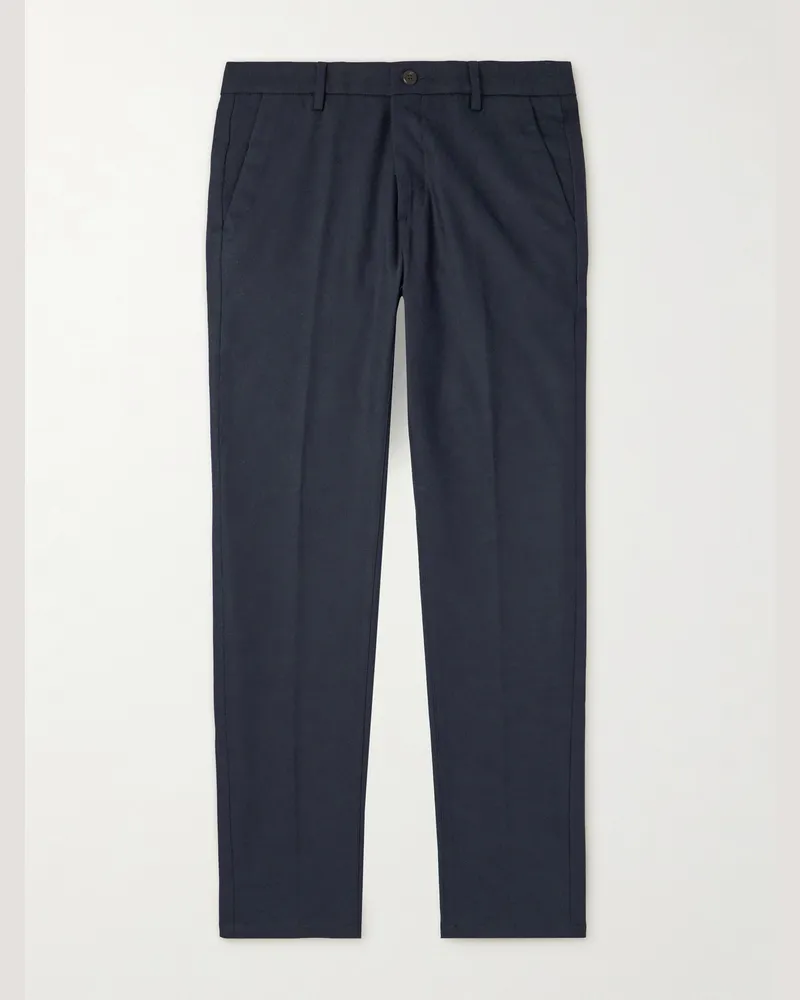 Eleventy Straight-Leg Stretch Wool and Cashmere-Blend Trousers Blue