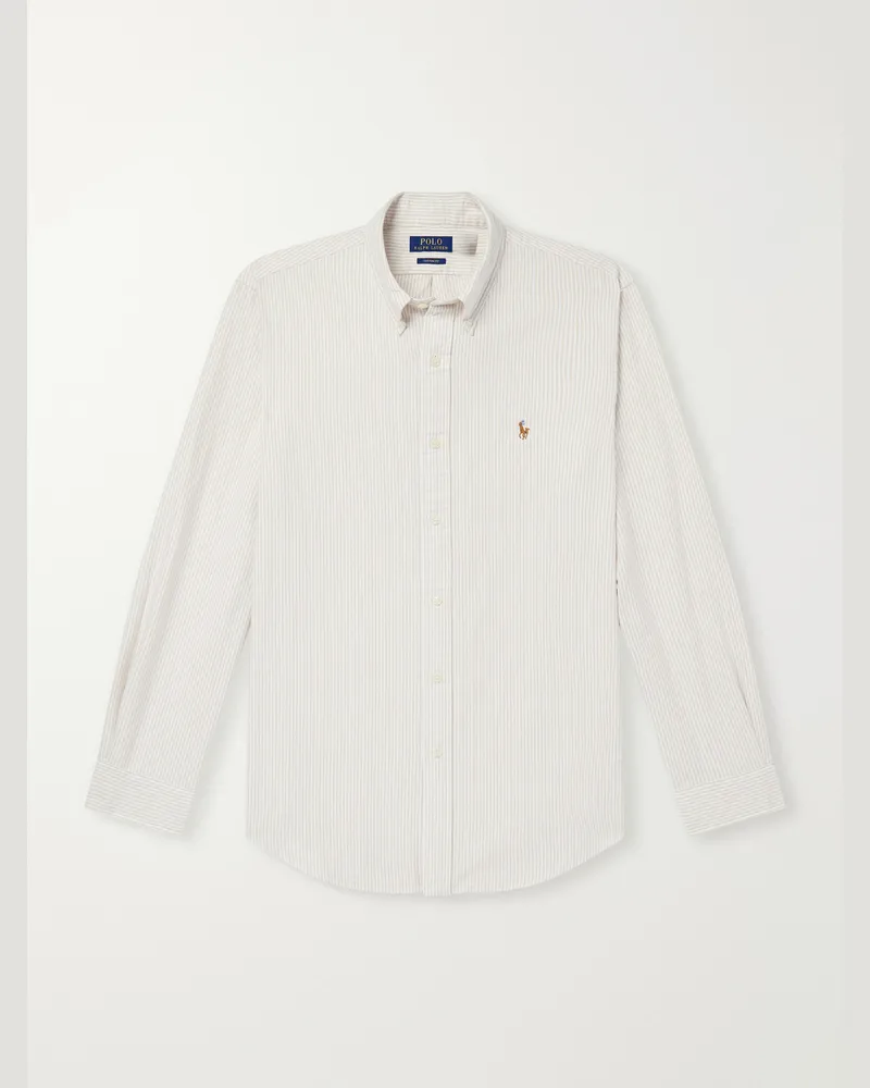 Ralph Lauren Logo-Embroidered Striped Cotton Oxford Shirt White