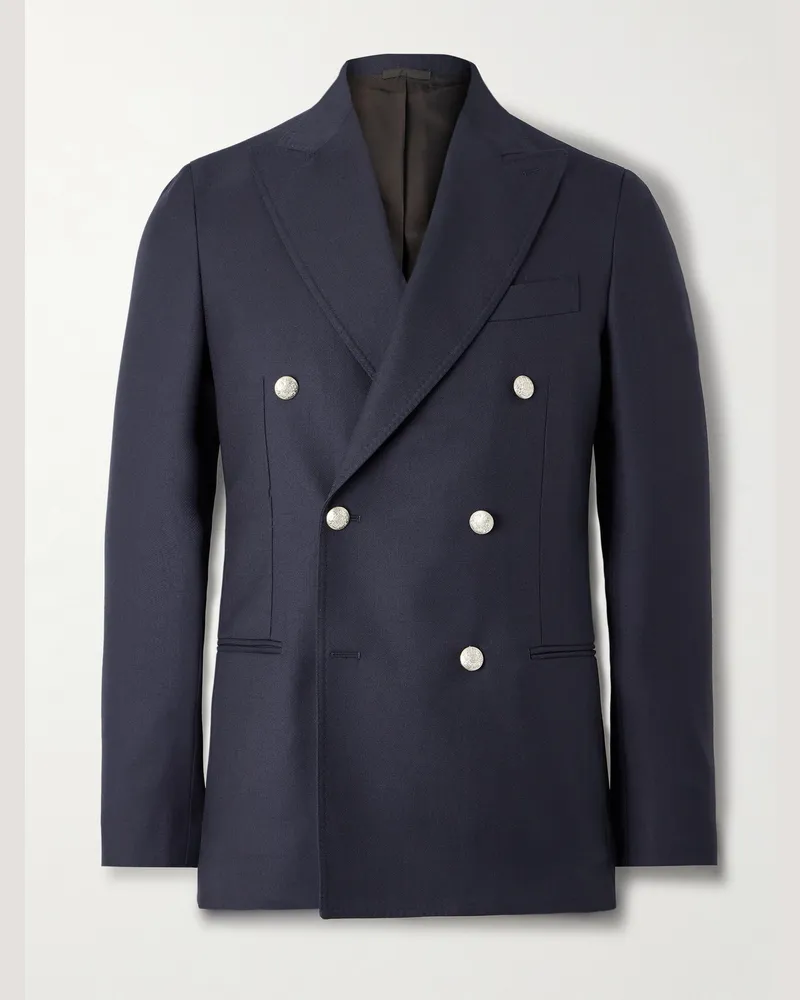 De Petrillo Sorrento Double-Breasted Wool-Twill Blazer Blue