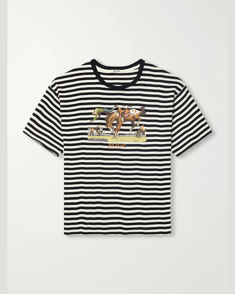 BODE Printed Striped Ribbed Cotton-Jersey T-Shirt Black