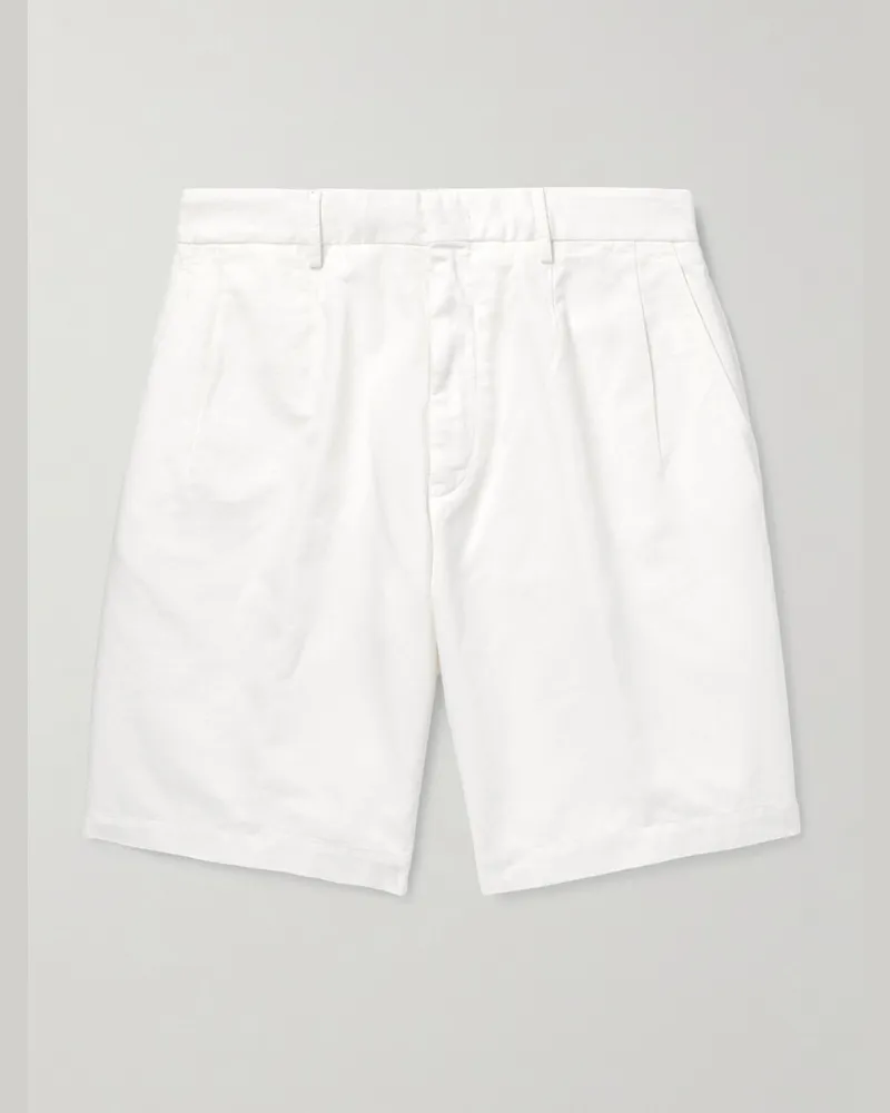Ermenegildo Zegna Straight-Leg Pleated Cotton and Linen-Blend Twill Shorts White