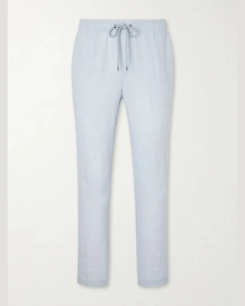James Perse Straight-Leg Garment-Dyed Linen Drawstring Trousers Blue