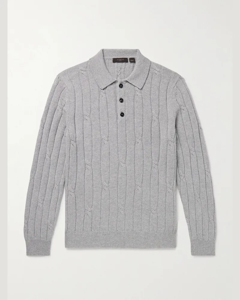 Incotex Zanone Zopfstrickpullover aus einer Schurwoll-Kaschmirmischung mit Polokragen Grau