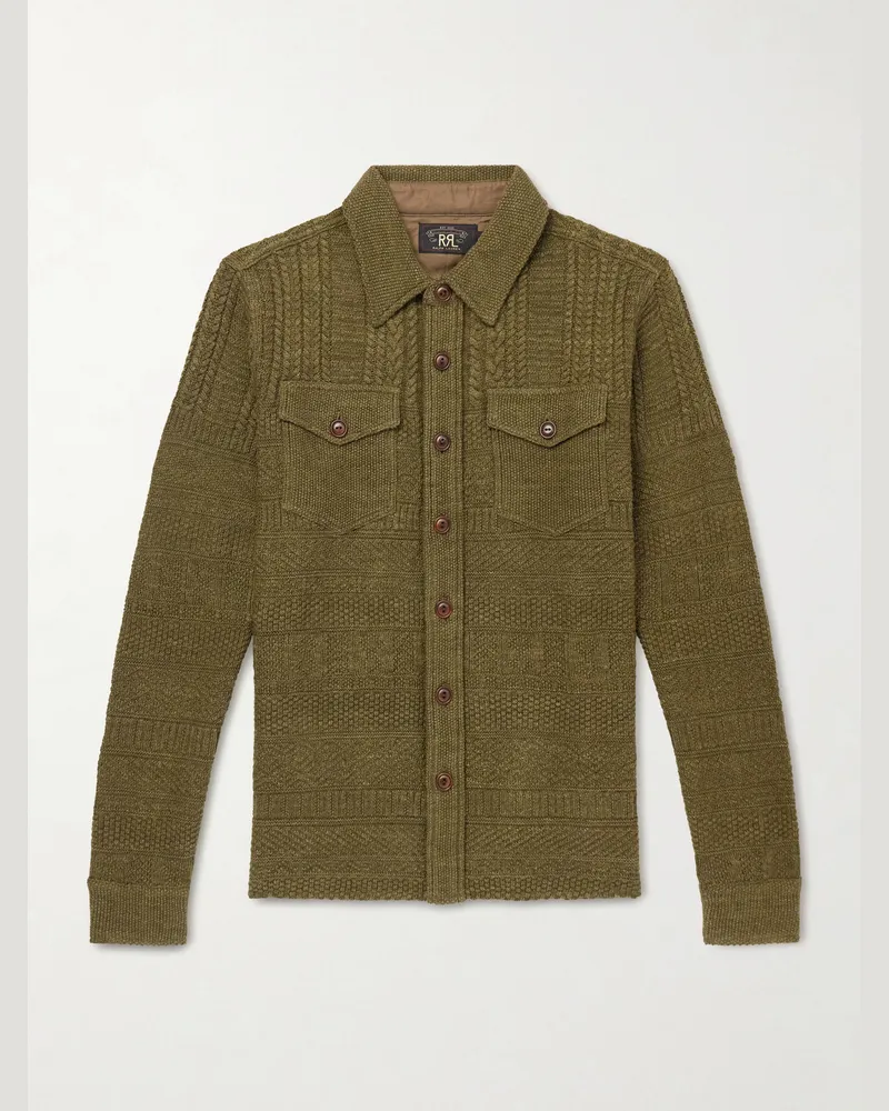 RRL Jacquard-Knit Cotton and Wool-Blend Cardigan Green