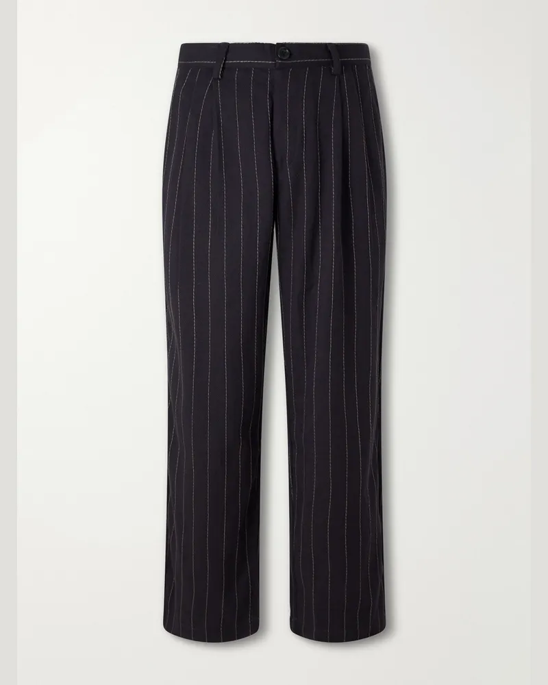 KARDO Antonio Straight-Leg Embroidered Cotton Trousers Blue
