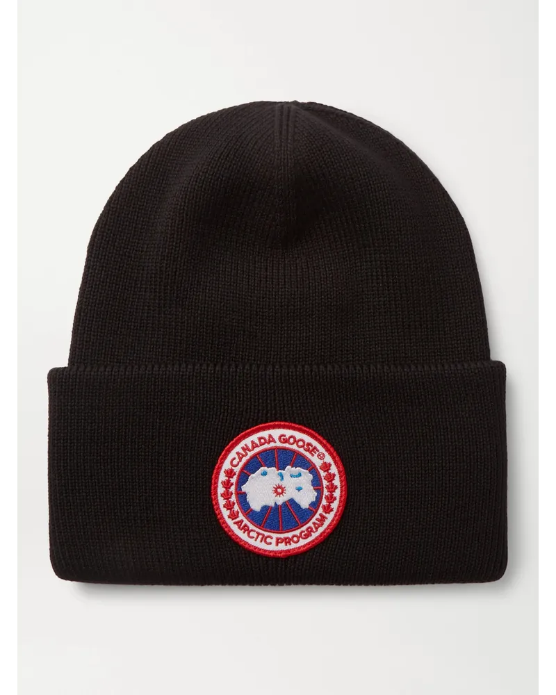 Canada Goose Beanie aus Merinowolle mit Logoapplikation Schwarz