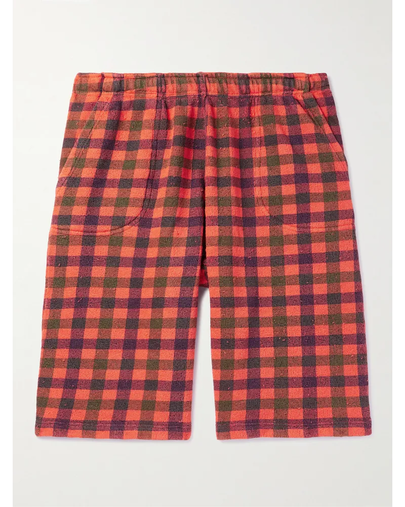 ERL Gerade geschnittene Shorts aus kariertem Baumwoll-Jersey in Distressed-Optik Rot