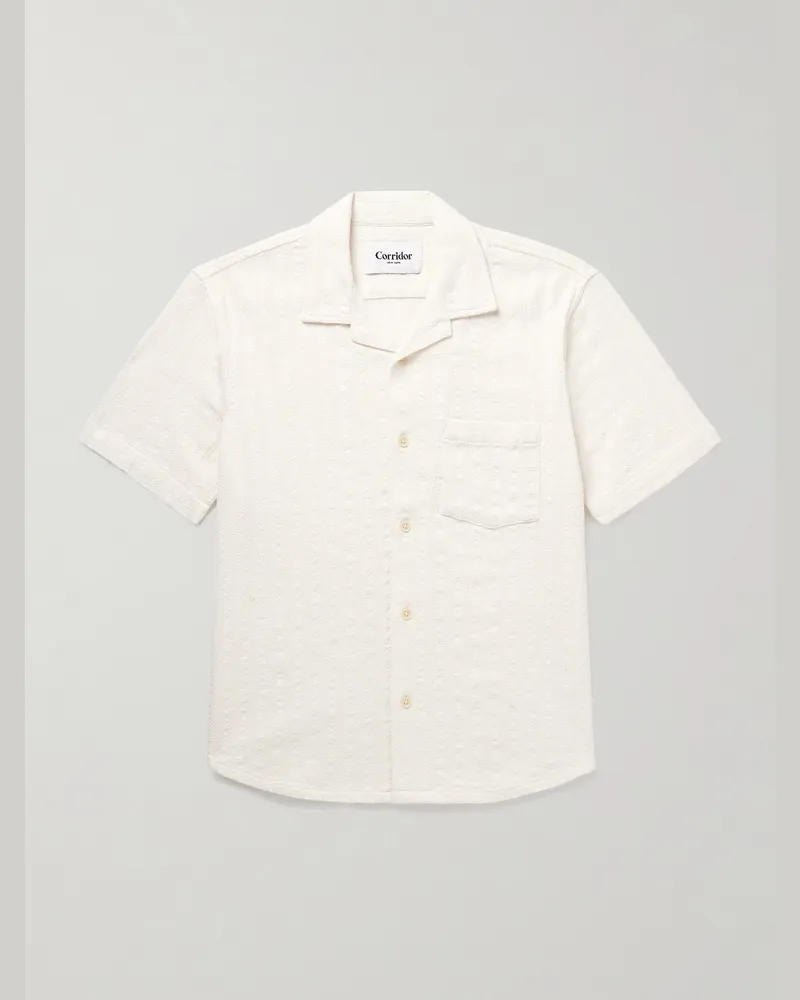 Corridor Convertible-Collar Striped Cotton Shirt White