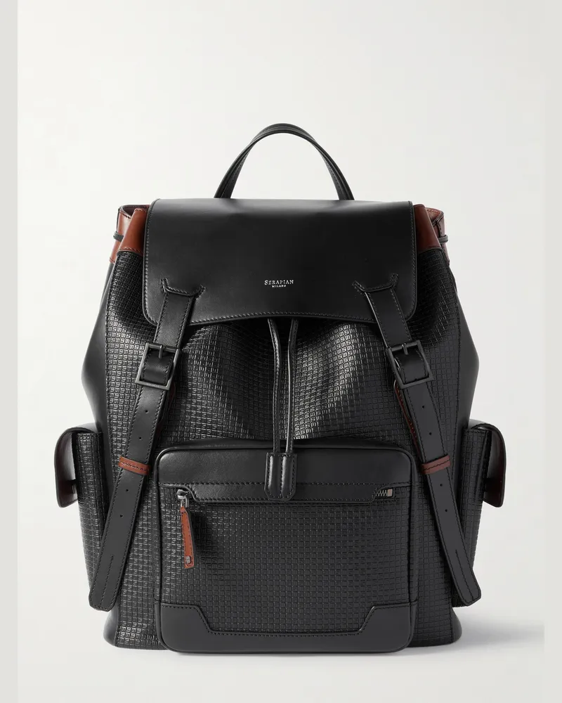 Serapian Großer Rucksack aus beschichtetem Canvas und Leder mit Logoprägung Schwarz