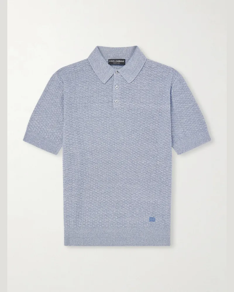 Dolce & Gabbana Polohemd aus einer Leinenmischung mit Logostickerei Blau