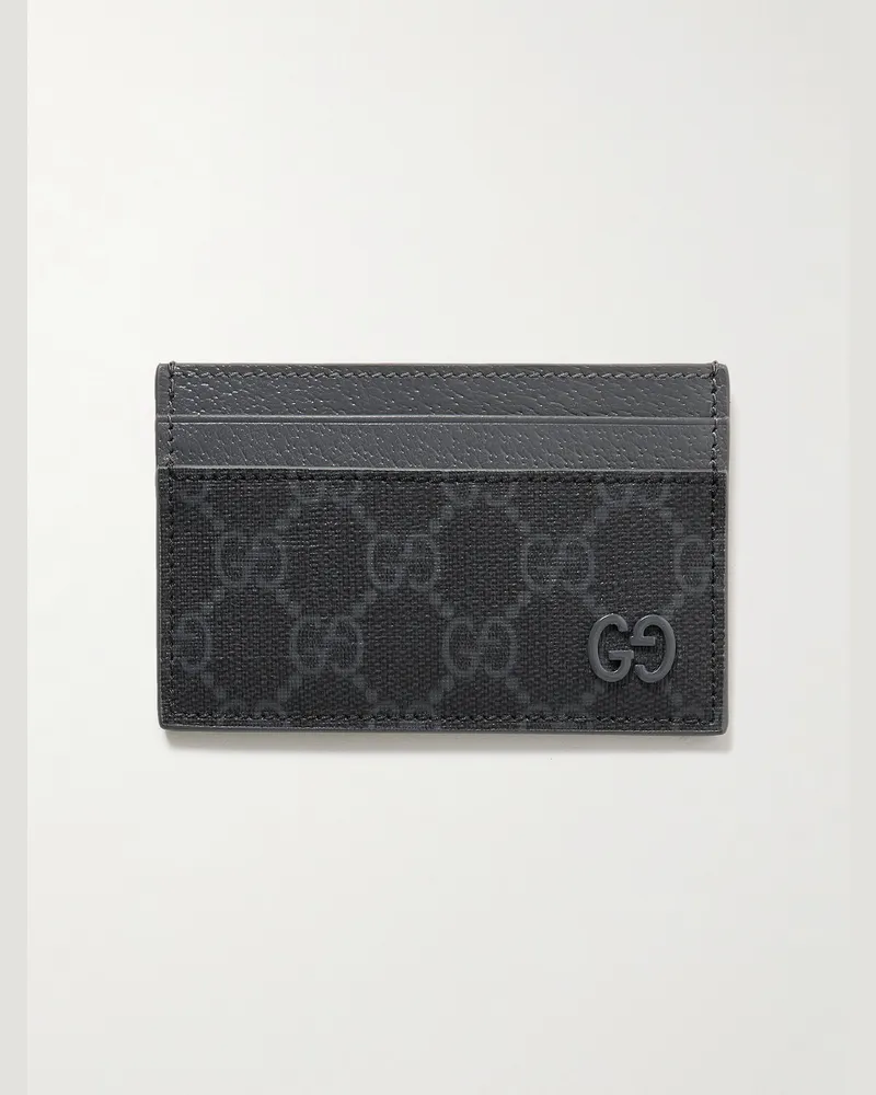 Gucci GG Supreme Monogrammed Coated-Canvas and Pebble-Grain Leather Cardholder Black