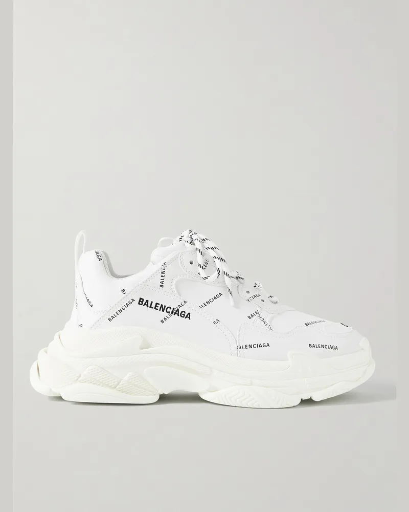 Balenciaga Triple S Logo-Print Faux Leather Sneakers White