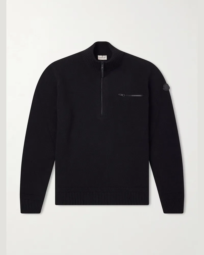 Moncler Logo-Appliquéd Wool And Cashmere-Blend Half-Zip Sweater Black