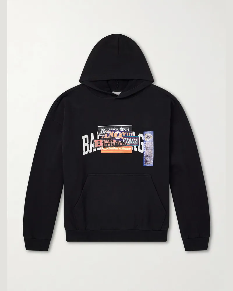Balenciaga Logo-Detailed Cotton-Jersey Hoodie Black