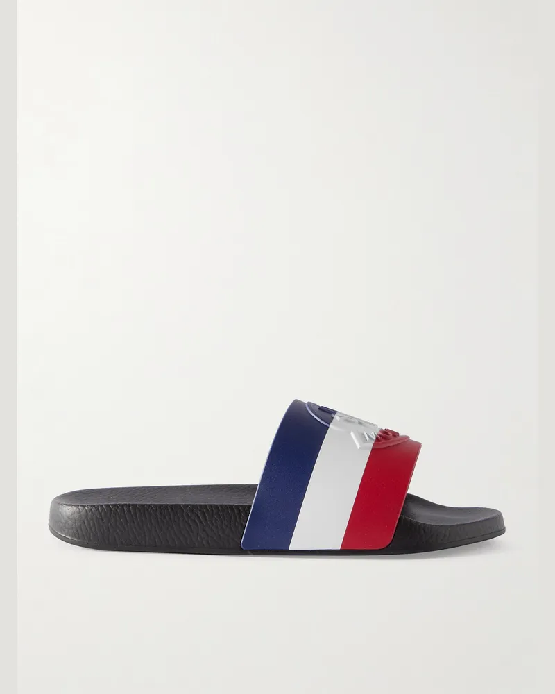 Moncler Basile Logo-Embossed Striped Rubber Slides Black