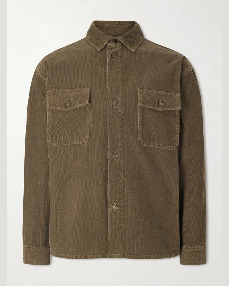 Saint Laurent Hemdjacke aus Baumwollcord Grün