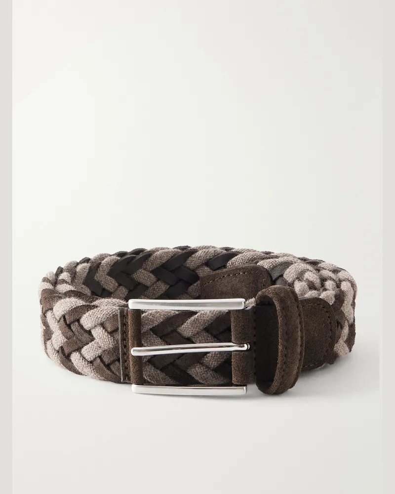 Anderson's 3.5 cm Suede-Trimmed Woven Belt Brown