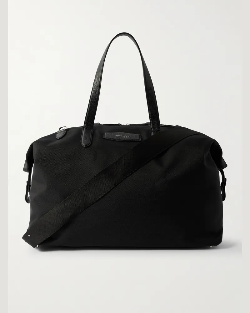 Smythson Norton Leather-Trimmed Canvas Weekend Bag Black