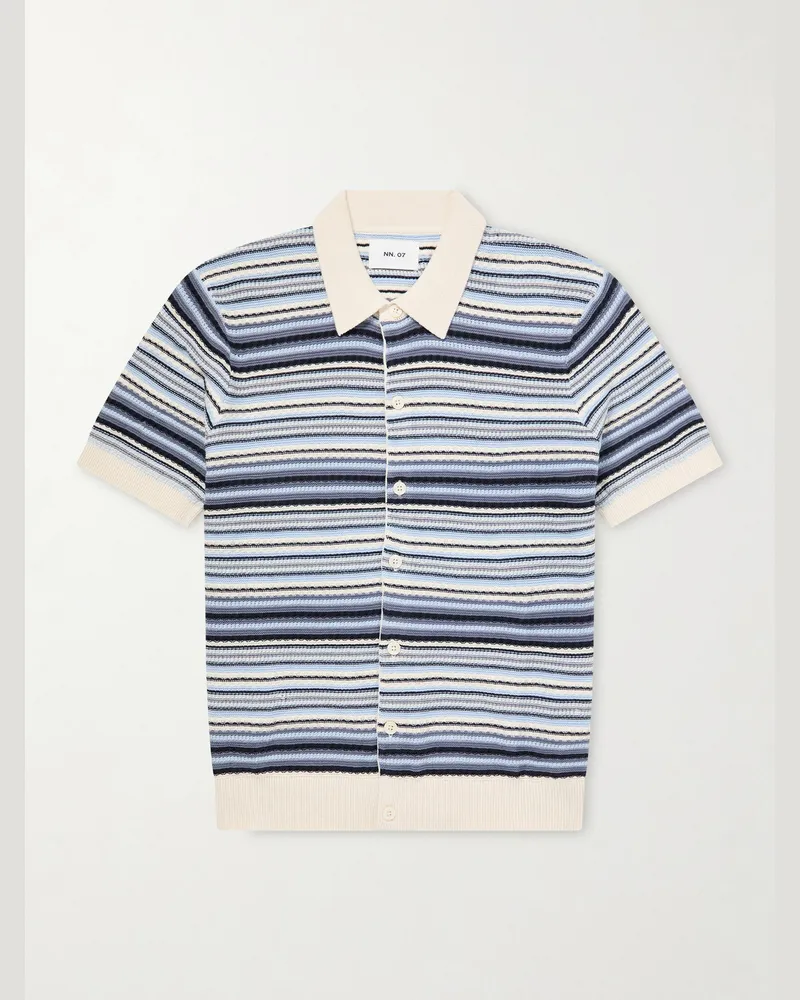 NN 07 Nolan Striped Organic Cotton Polo Shirt Blue