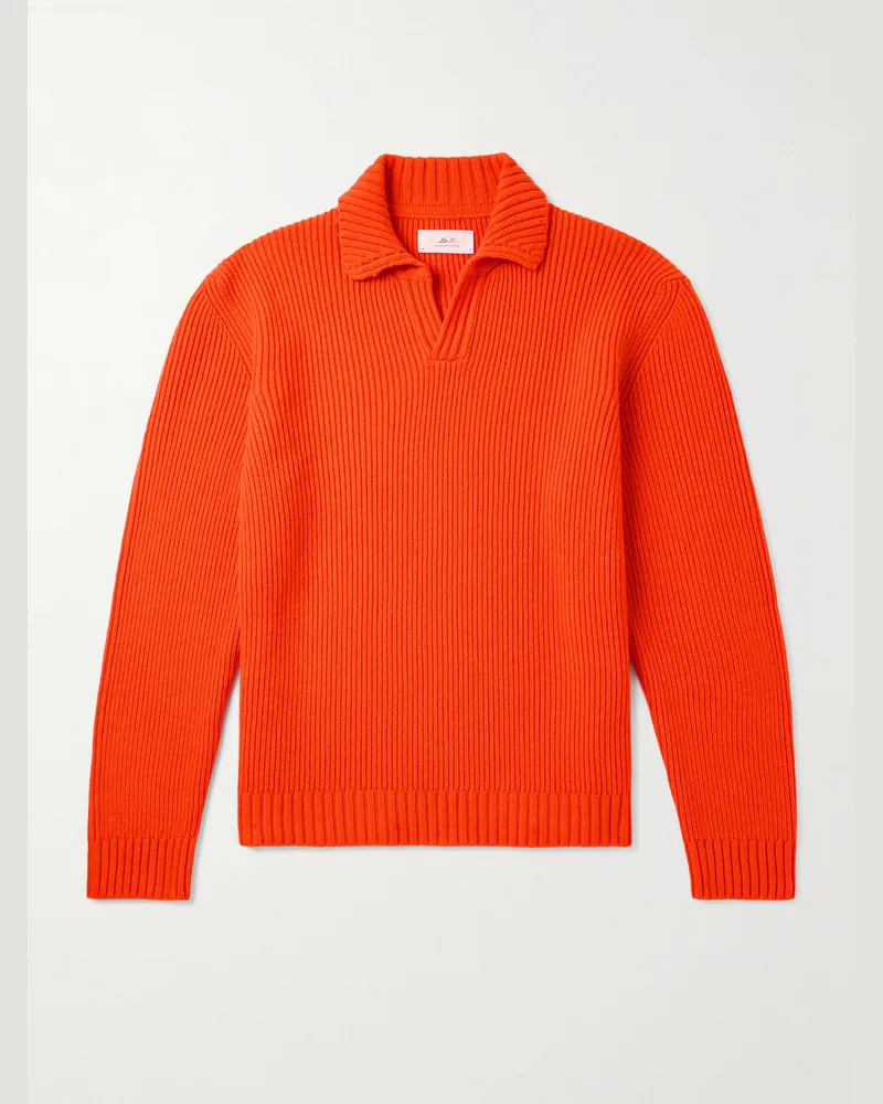 MR P. Pullover aus Merinowolle in Rippstrick mit Polokragen Orange