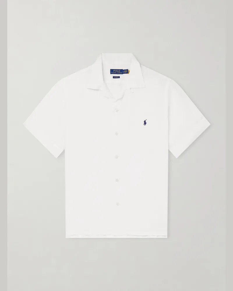 Ralph Lauren Convertible-Collar Logo-Embroidered Linen Shirt White