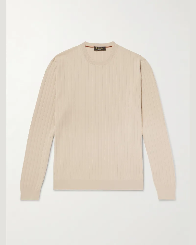 Loro Piana Riva Valdobbia Pullover aus Schurwolle in Rippstrick Neutral