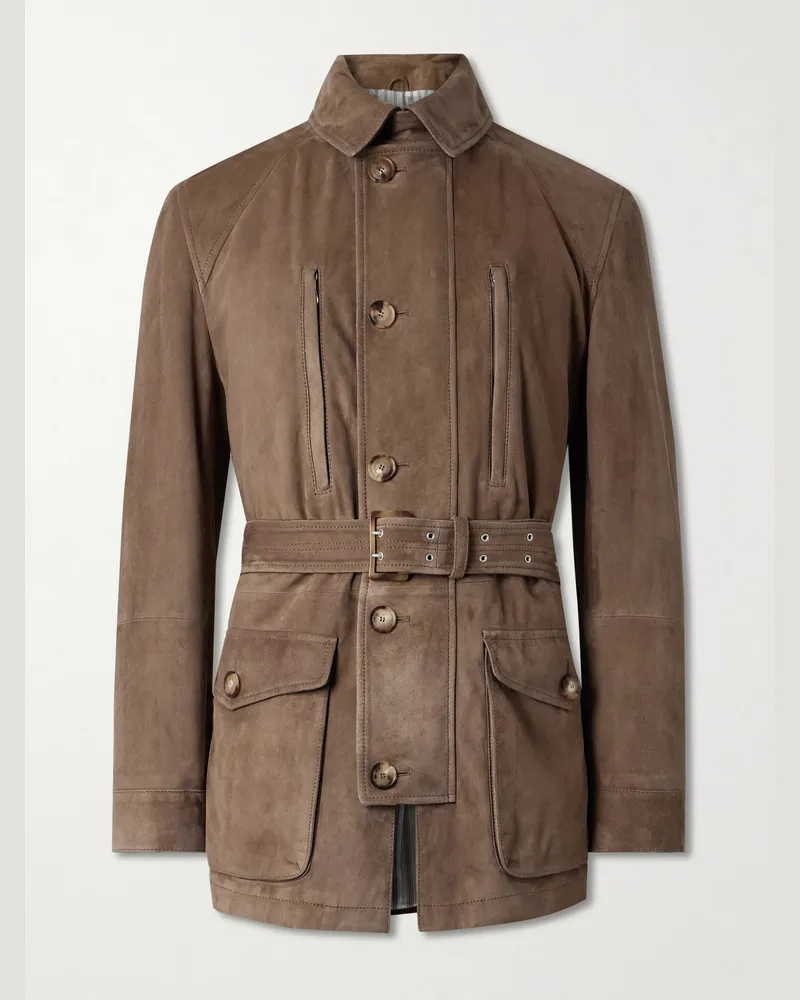 Brunello Cucinelli Belted Suede Field Jacket Brown