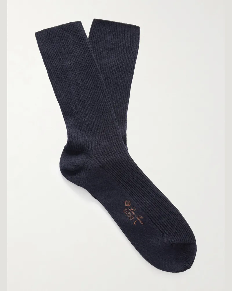 Loro Piana Ribbed Cashmere-Blend Socks Blue