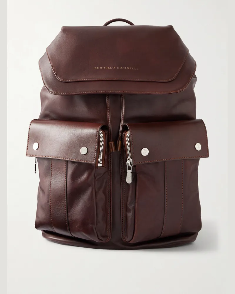Brunello Cucinelli Leather Backpack Burgundy
