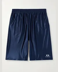 Balenciaga Weit geschnittene Shorts aus glänzendem Twill mit Logostickerei Blau