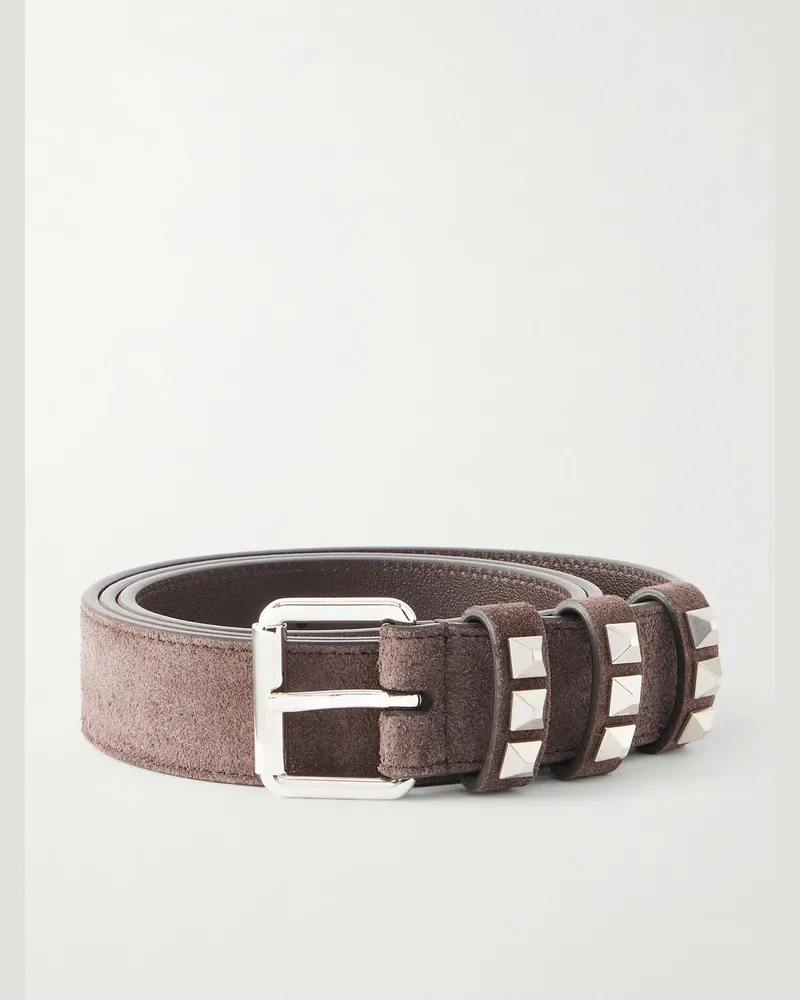 Valentino Garavani Rockstud Gürtel aus Veloursleder, 3 cm Braun