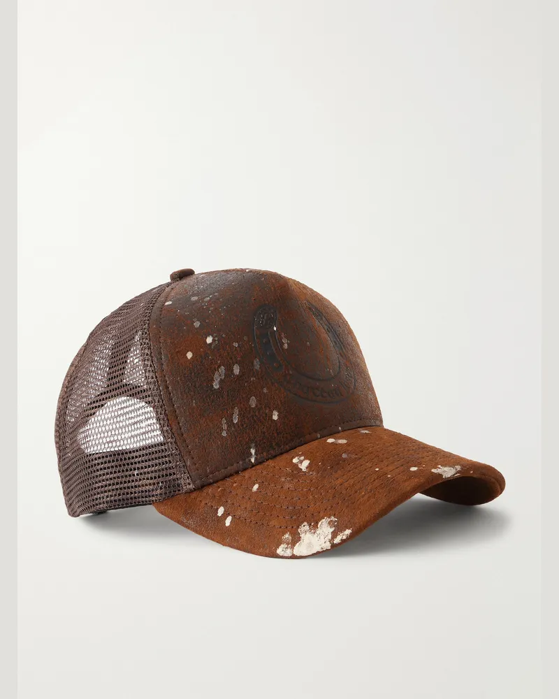 GALLERY DEPT. Chateau Ranch Debossed Paint-Splattered Leather and Mesh Baseball Cap Brown