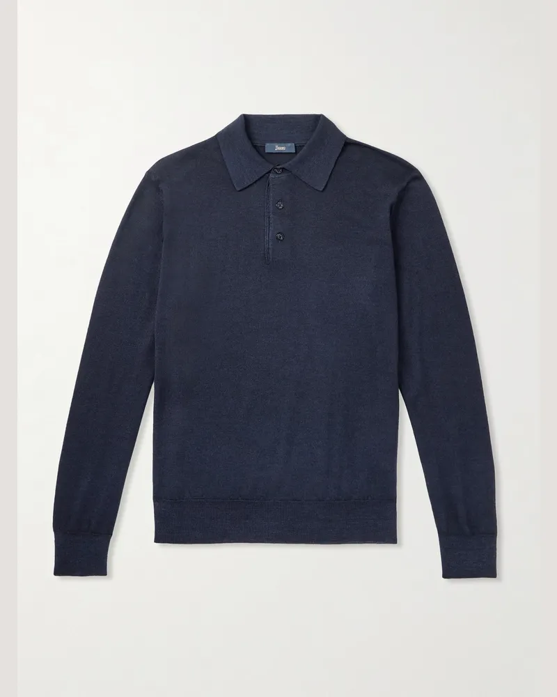Herno Pullover aus Wolle mit Polokragen Blau