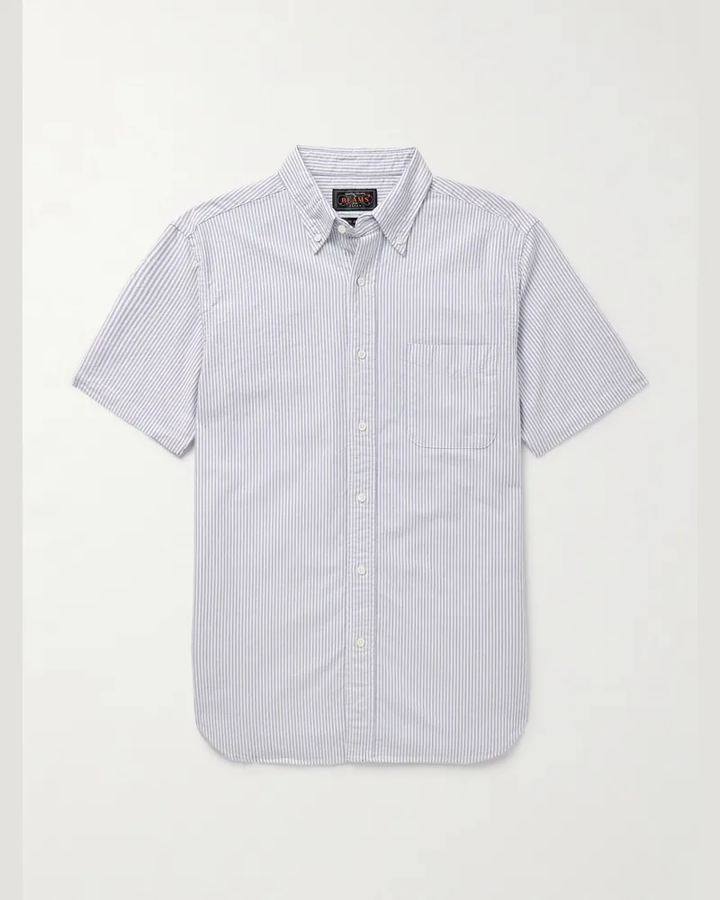 Beams Plus Button-Down Collar Striped Cotton Oxford Shirt Blue