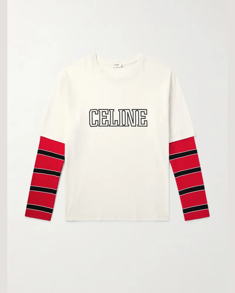 Celine Mehrlagiges Oberteil aus Baumwoll-Jersey mit Logoprint und Streifen Neutral