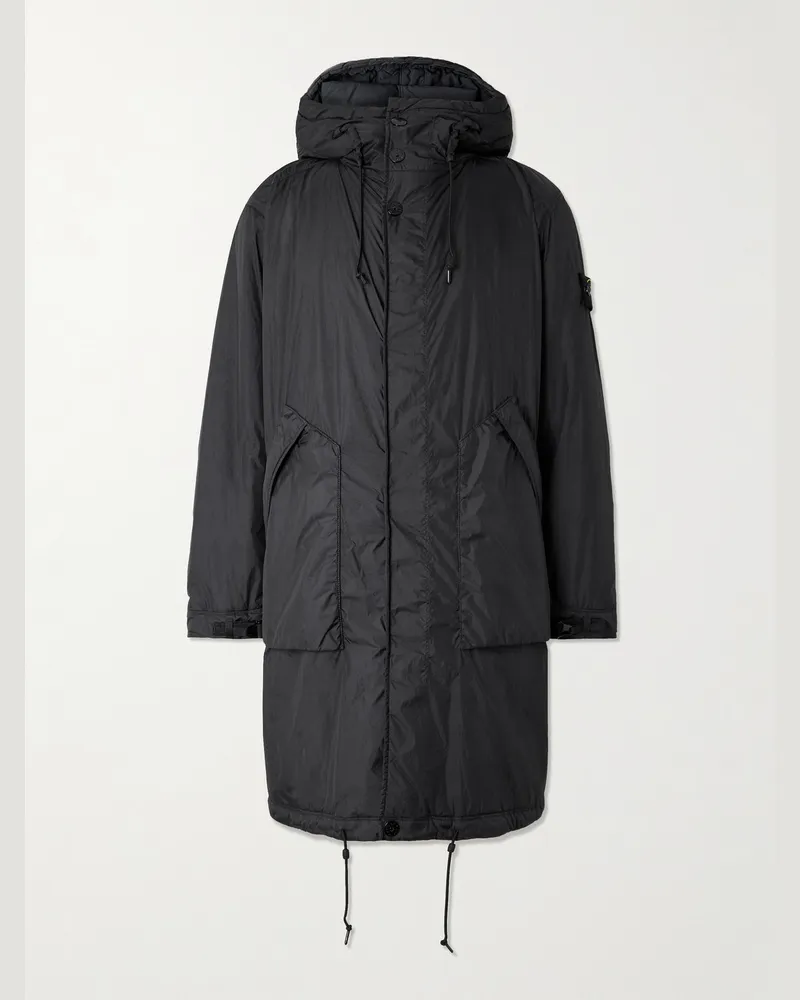 Stone Island Parka aus Reps-Nylon in Knitteroptik mit Kapuze und Logodetail Schwarz