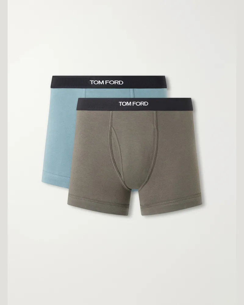 Tom Ford Two Pack Logo-Jacquard Waistband Cotton-Stretch Jersey Boxer Briefs Multi