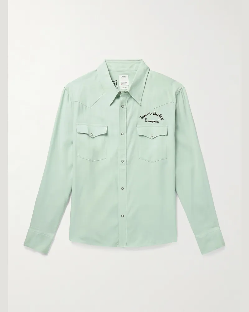Visvim Four Corners Western-Hemd aus Canvas mit Logostickerei Grün