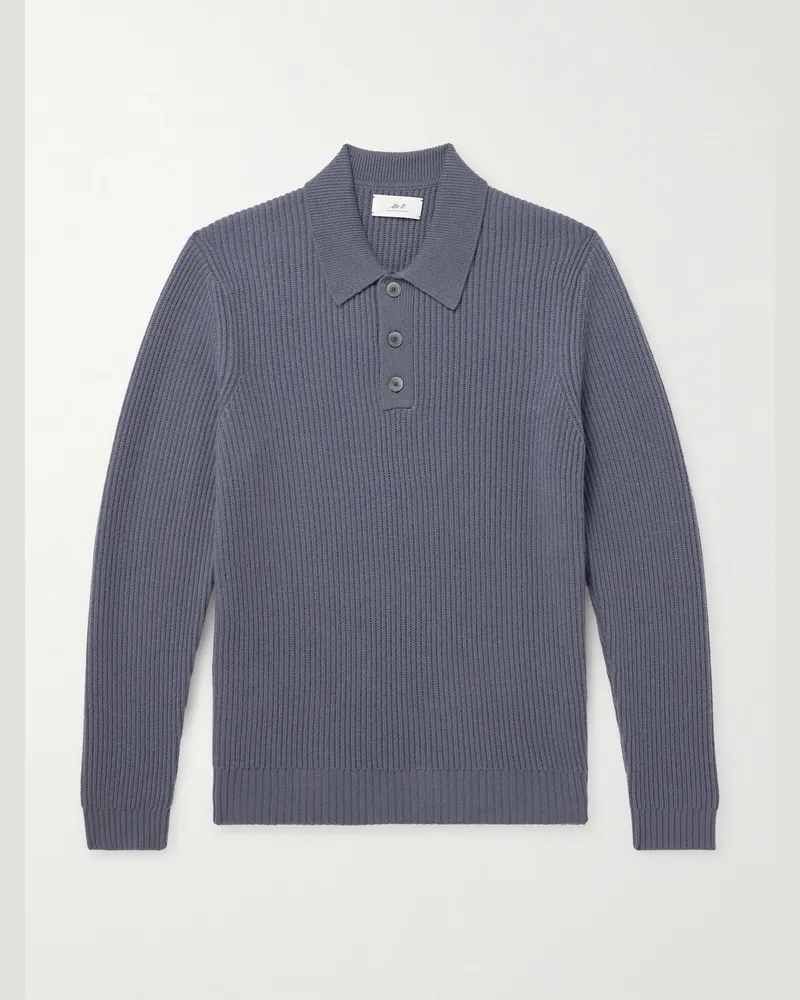 MR P. Ribbed Cashmere Polo Shirt Blue